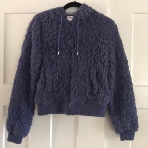 Say What? Teddy Sherpa Wubby Cropped Zip Up Coat